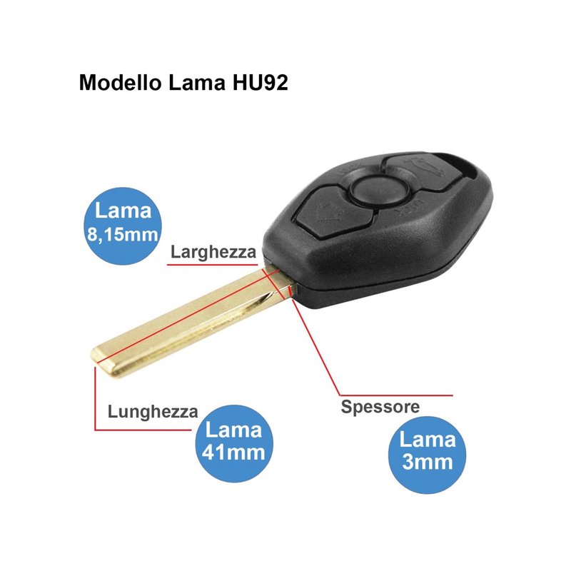 Guscio Chiave Telecomando 3 Tasti Con Lama HU92 Batteria Su Circuito Senza Transponder Per BMW Serie 3 5 7 X3 X5 Z4 M3 M5 E38 E39 E46 E53 E83