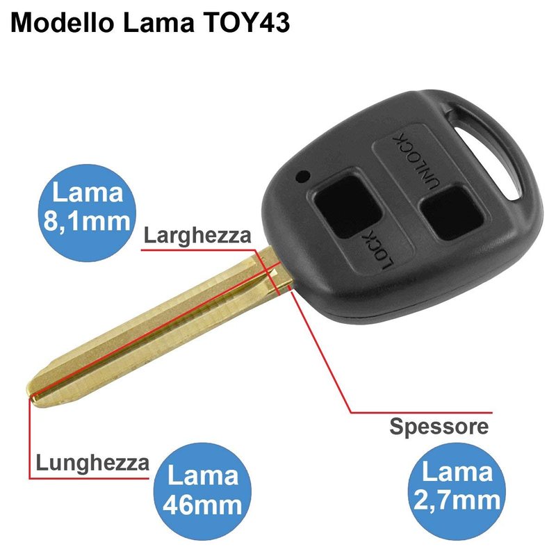 Guscio Chiave Telecomando 2 Tasti Vuoti con Lama TOY43 Batteria Su Circuito Senza Transponder Per Toyota Yaris Aygo Auris Transit Rav4 Corolla Celica 4 Runner