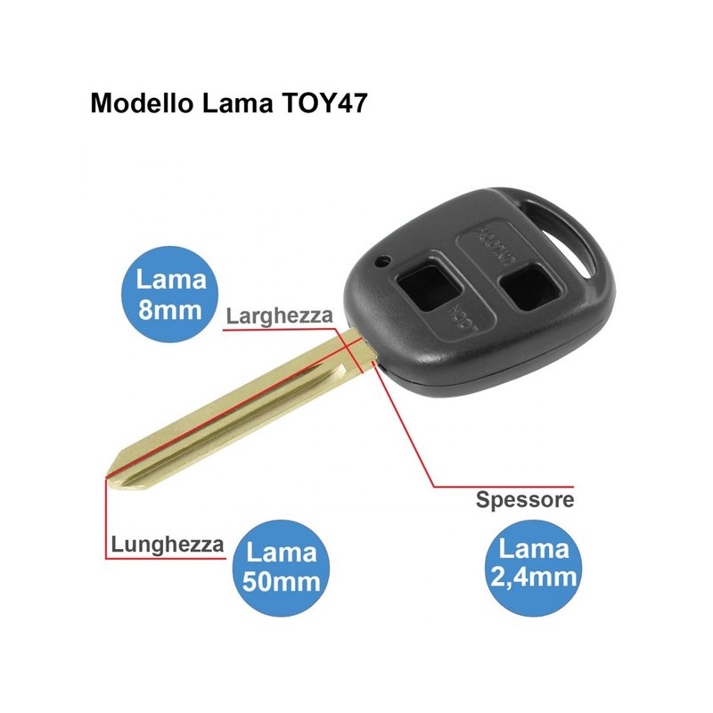 Guscio Chiave Telecomando 2 Tasti Vuoti con Lama TOY47 Batteria Su Circuito Senza Transponder Per Toyota Yaris Rav4 MR2 Corolla Celica Land Cruiser Avalon Avensis Camry Prado Echo Kluger Prius Tarago Lexus 4 Runner