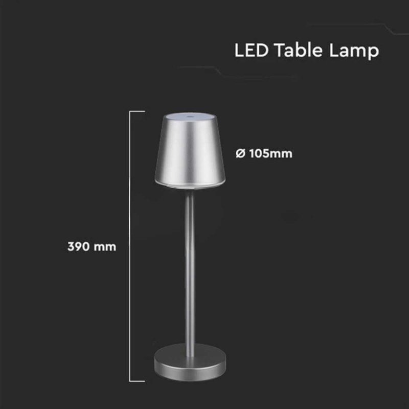 Lampada Led da Tavolo Grigio Ricaricabile 3W Dimmerabile con Comandi Touch Per Uso Interno Esterno IP20 Bianco Caldo 3000K SKU-10187