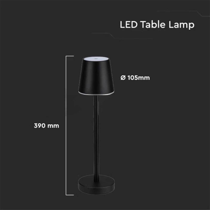 Lampada Led da Tavolo Nero Ricaricabile 3W Dimmerabile con Comandi Touch Uso Interno ed Esterno IP20 Bianco Naturale 4000K SKU-10194