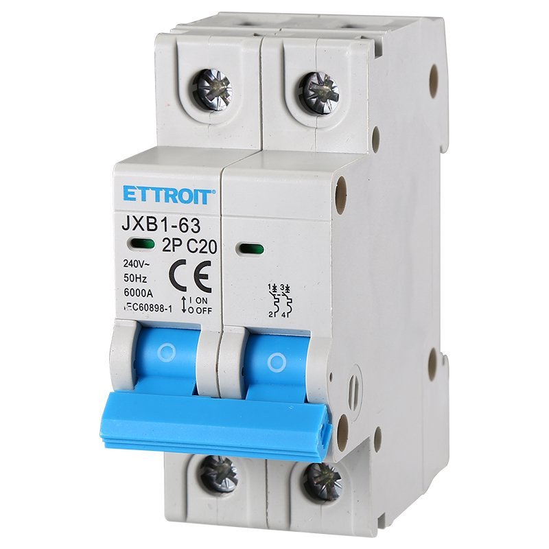 ETTROIT Interruttore Magnetotermico Automatico 2P 20A 6000A 220V Salvavita Stotz Occupa 2 Moduli DIN