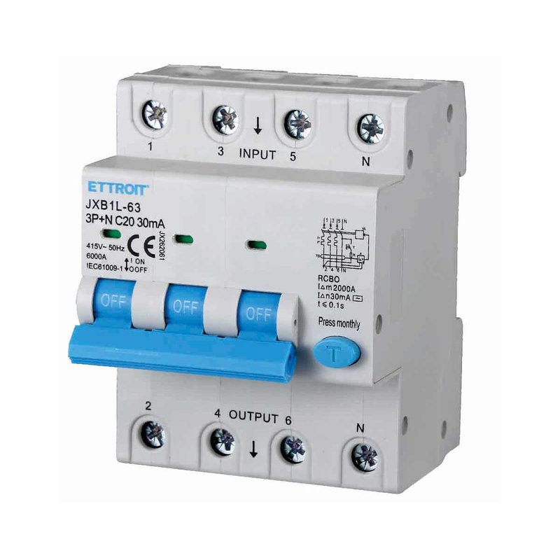 ETTROIT Interruttore Magnetotermico Differenziale 3P+N 20A 6KA 30mA 380V Occupa 4 Moduli DIN