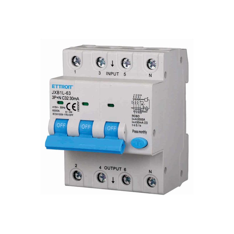 ETTROIT Interruttore Magnetotermico Differenziale 3P+N 32A 6KA 30mA 380V Occupa 4 Moduli DIN