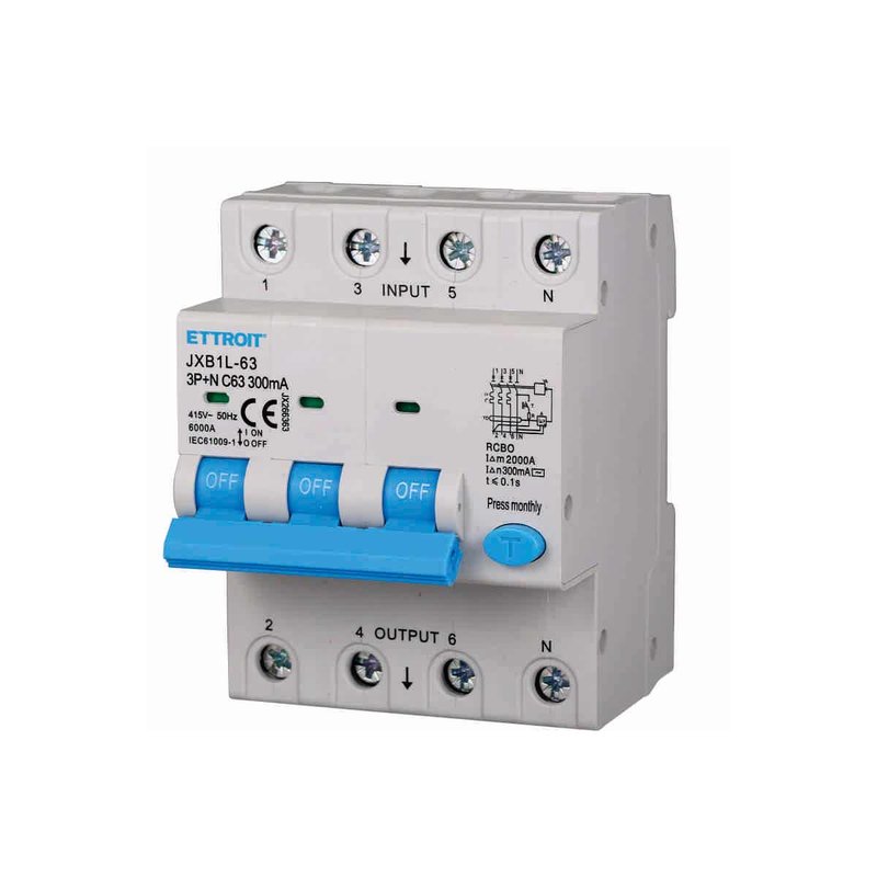 ETTROIT Interruttore Magnetotermico Differenziale 3P+N 63A 6KA 300mA 380V Occupa 4 Moduli DIN