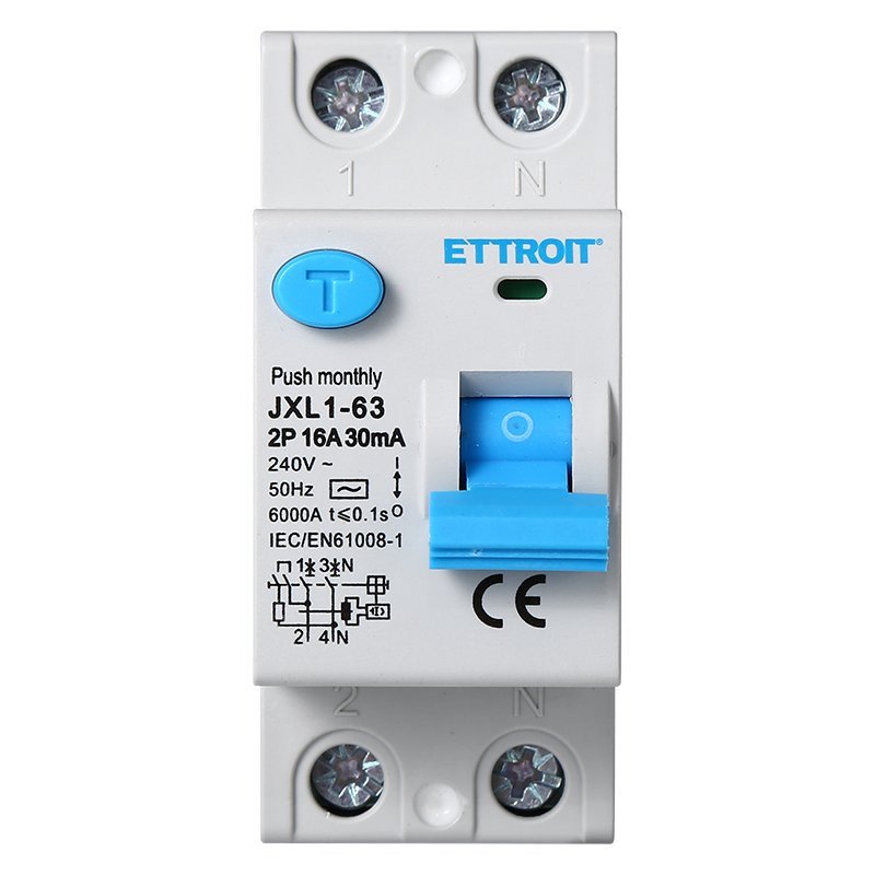 ETTROIT Interruttore Differenziale Puro 2P 16A 6kA 30mA 220V Salvavita Differenziale Occupa 2 Moduli DIN