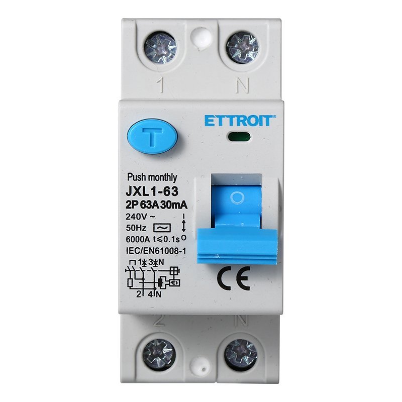 ETTROIT Interruttore Differenziale Puro 2P 63A 6kA 30mA 220V Salvavita Differenziale Occupa 2 Moduli DIN