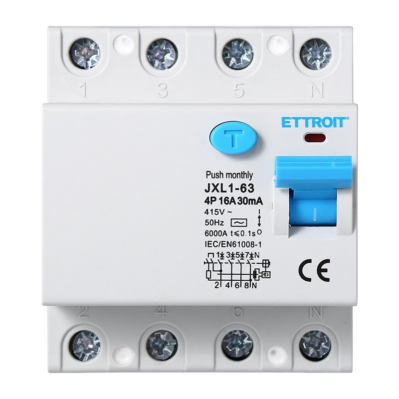 ETTROIT Interruttore Differenziale Puro 4P 16A 6kA 30mA 380V Salvavita Differenziale Occupa 4 Moduli DIN