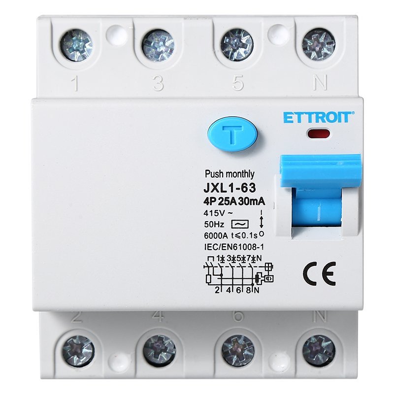 ETTROIT Interruttore Differenziale Puro 4P 25A 6kA 30mA 380V Salvavita Differenziale Occupa 4 Moduli DIN