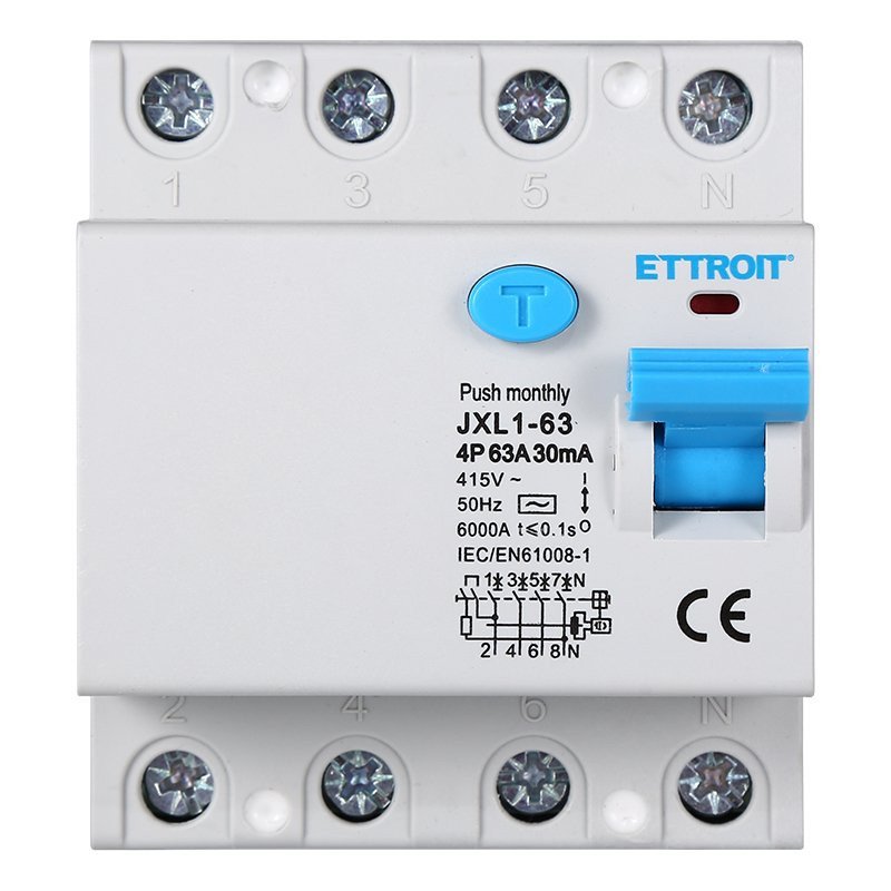 ETTROIT Interruttore Differenziale Puro 4P 63A 6kA 30mA 380V Salvavita Differenziale Occupa 4 Moduli DIN