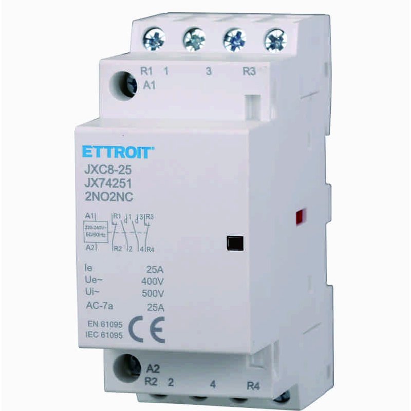 Contattore AC 4P 25A 2NO+2NC 380V Occupa 2 Moduli DIN