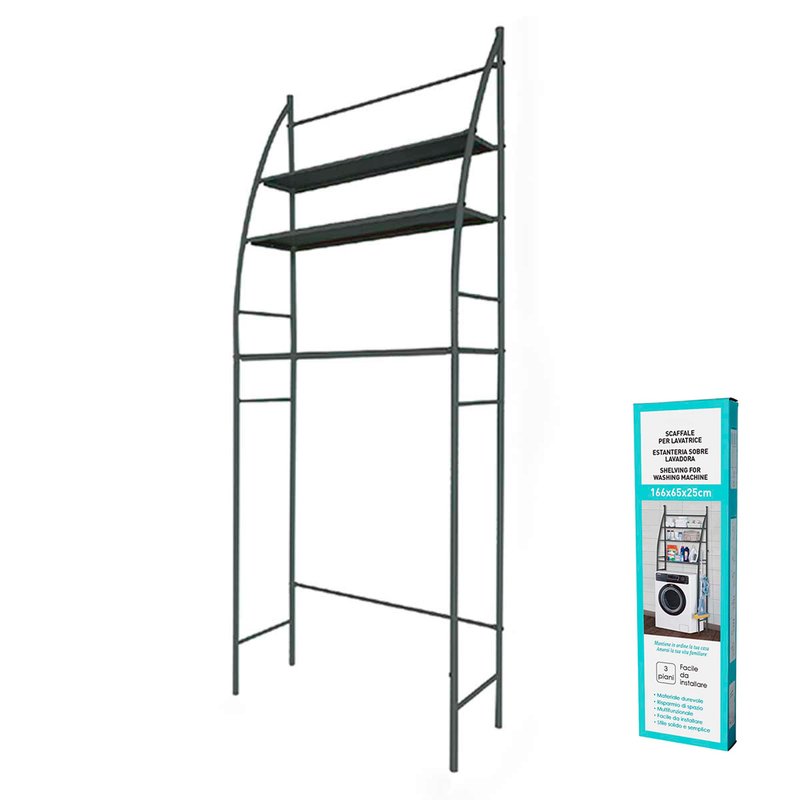 Scaffale per Lavatrice con 3 Ripiani Portaoggetti Salvaspazio Nero 166x65x25 cm