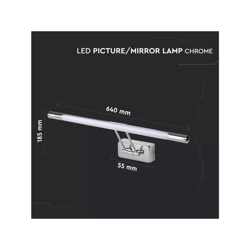 Applique Lampada Led Da Parete Moderna 12W Lungehzza 640mm 4000K Con Braccio Per Specchio Bagno e Quadri SKU-213895