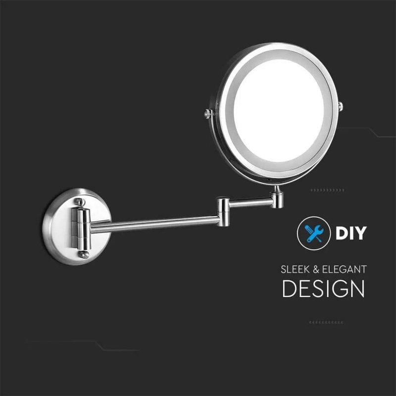 Specchio LED Rotondo 3W Double Face Rotabile a 360° con Braccio Estendibile Ingranditore 3X D170mm 6400K IP44 SKU-6628