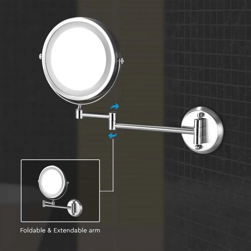 Specchio LED Rotondo 3W Double Face Rotabile a 360° con Braccio Estendibile Ingranditore 3X D170mm 6400K IP44 SKU-6628