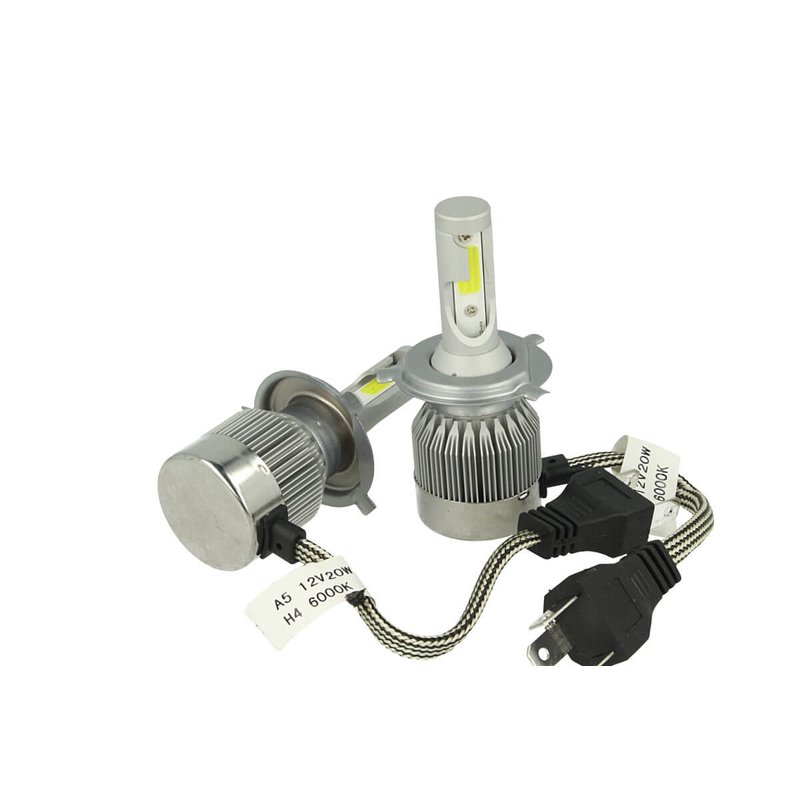 Kit Full Lampada Led Cob H4 20/20W 12V 24V Bi-Led Bi Luce Bianco 6000K Senza Driver e Ventilatore