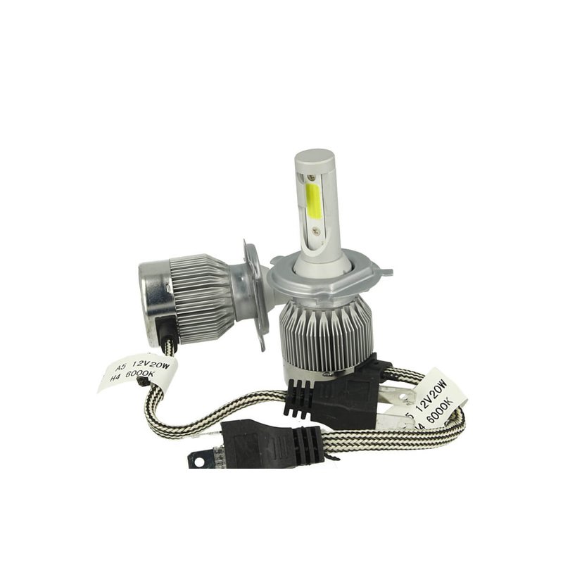 Kit Full Lampada Led Cob H4 20/20W 12V 24V Bi-Led Bi Luce Bianco 6000K Senza Driver e Ventilatore