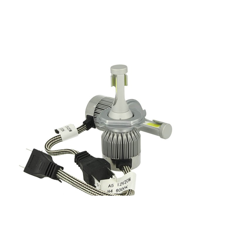 Kit Full Lampada Led Cob H4 20/20W 12V 24V Bi-Led Bi Luce Bianco 6000K Senza Driver e Ventilatore