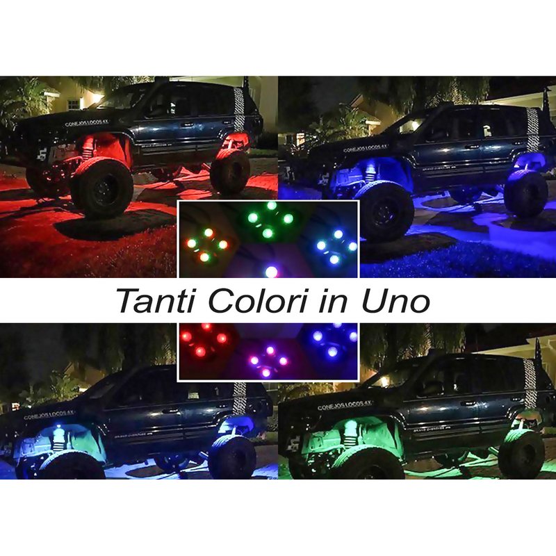 Kit Mini RGB Rock Light Bluetooth APP Sensore Musica Con 4 Luci Led 12V 24V IP68 Sottoscocca Per Jeep Off Road SUV Barca