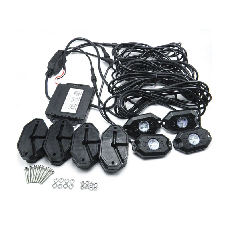 Kit Mini RGB Rock Light Bluetooth APP Sensore Musica Con 4 Luci Led 12V 24V IP68 Sottoscocca Per Jeep Off Road SUV Barca