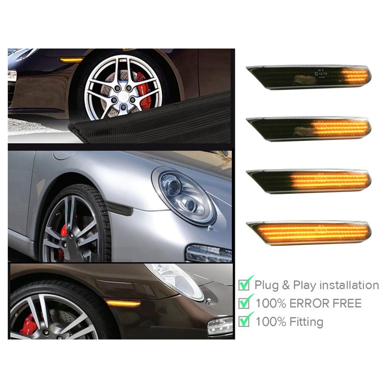 Kit Freccia Laterale a Led Side Marker Dinamica Lente Fume Porsche 911 Boxster 996 Resistenza Inclusa