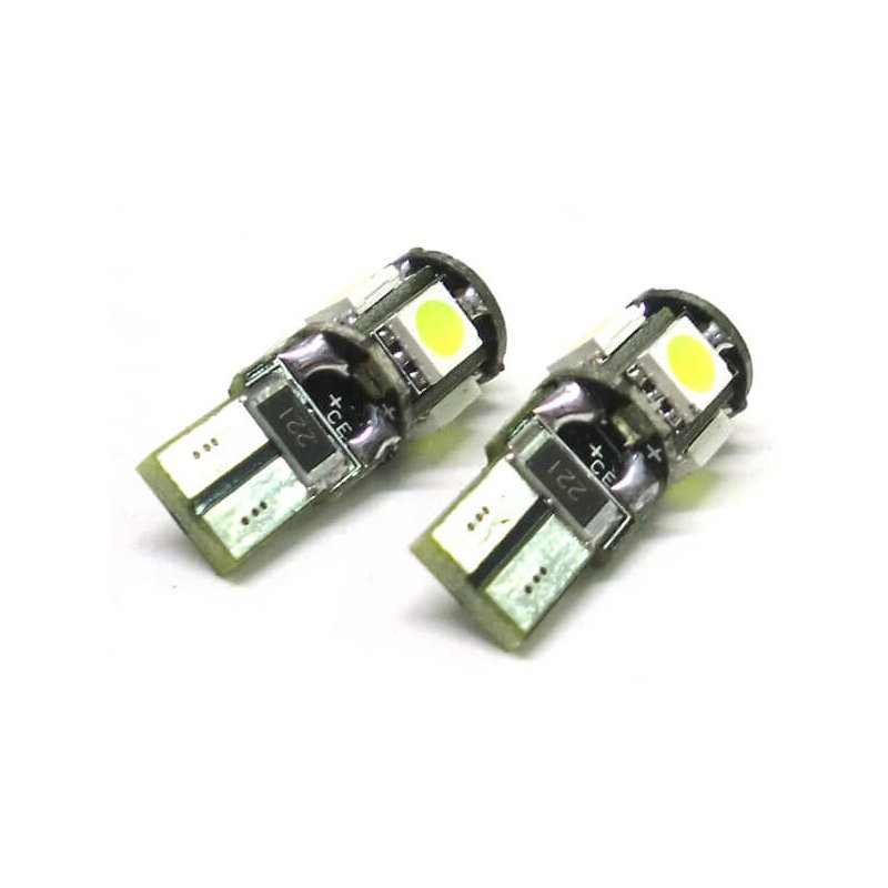 Lampada Led Canbus T10 W5W 5 Smd Bianco No Errore 12V Luci di Posizione Con Resistenza