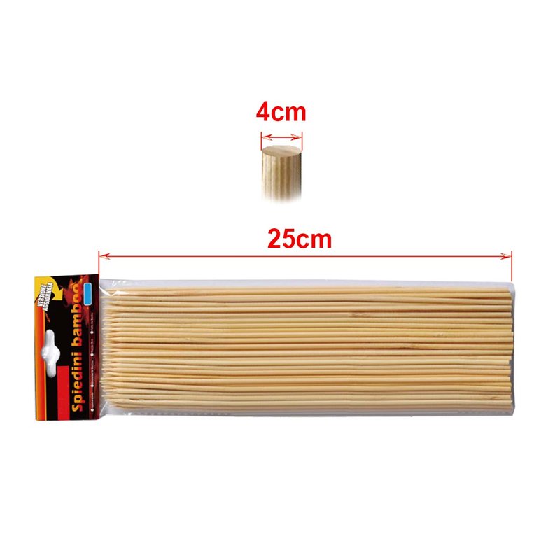 50 Spiedini Bamboo Diametro 4mm Lunga 25cm