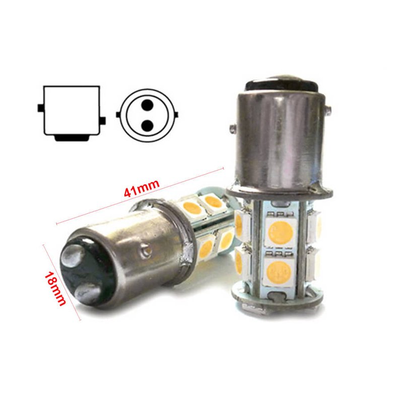 2 Lampade Led Barca Nautica BAY15D Bianco Caldo 12V 24V 3W No Polarita Piedi Sfalfati 13 Smd 5050 Baionetta G18,5