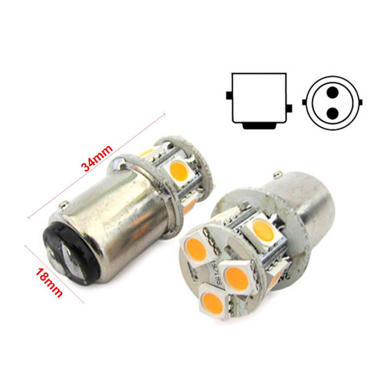 2 Lampade Led Barca Nautica BAY15D Bianco Caldo 12V 24V 2W No Polarita Piedi Sfalfati 8 Smd 5050 Baionetta G18,5