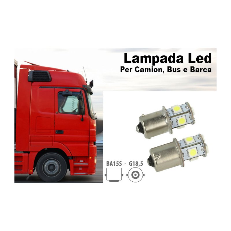 24V Lampada Led Canbus BA15S G18,5 R5W Bianco Per Camion Bus Barca Piedi Dritti 8 Smd 5050