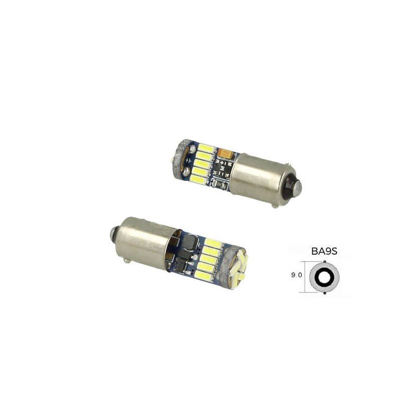 Lampadina Led Canbus T4W BA9S Piedi Dritti 15 Smd 4014 Bianco No Errore Check Luci 12V Senza Polarita