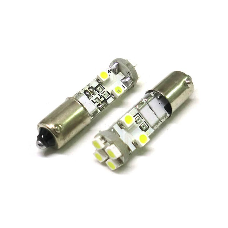 Lampada Led Canbus BAX9S H6W 8 Smd No Errore Piedi Storti 12V Luci Posizione Con Resistenza