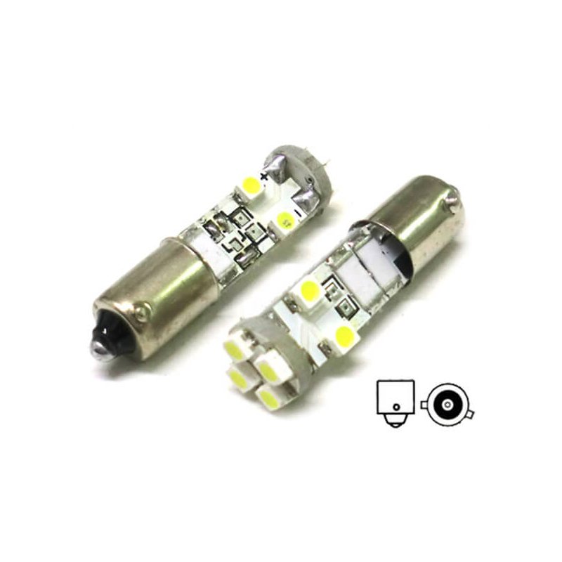 Lampada Led Canbus BAX9S H6W 8 Smd No Errore Piedi Storti 12V Luci Posizione Con Resistenza