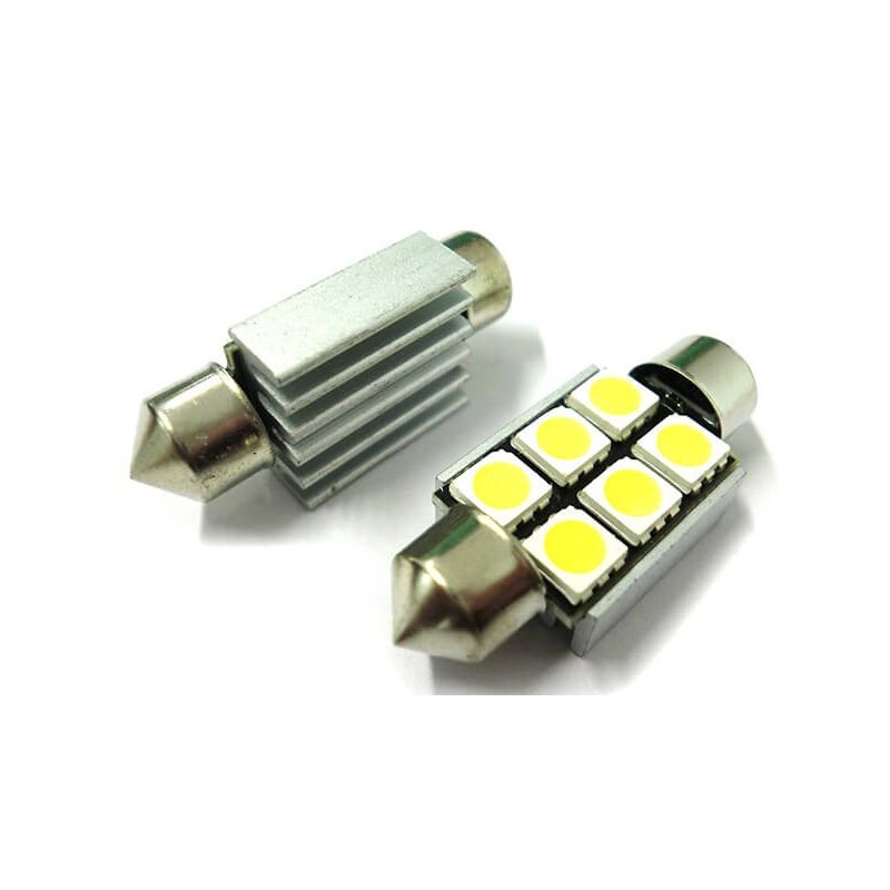 Lampadina Led Siluro Canbus T11 C5W 36mm 6 SMD 5050 12V Luci Targa Con Dissipatore