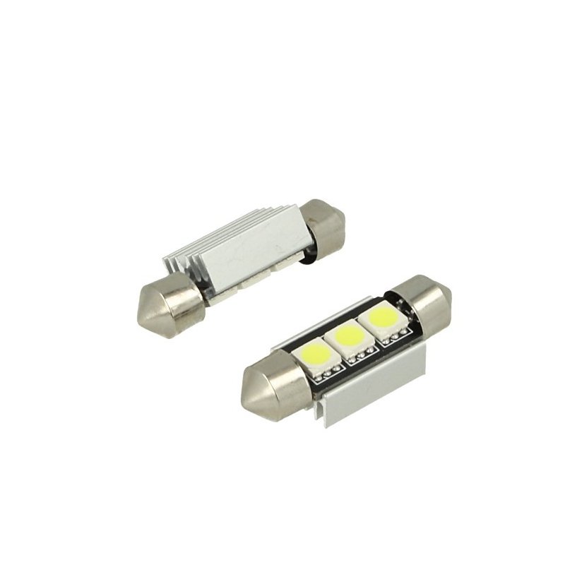 24V Lampada Led Siluro Canbus T11 C5W 36mm 3 SMD 5050 Bianco Con Dissipatore Alluminio Per Camion Bus Barca