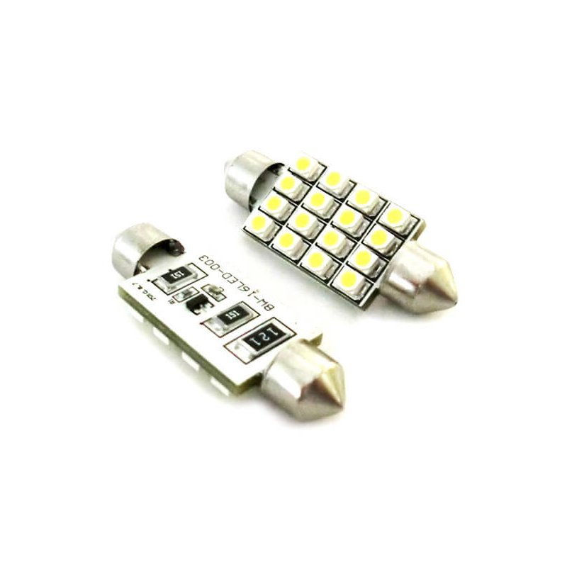 Lampada Led Siluro Canbus No Errore T11 C5W 43mm 16 SMD Luci Targa Abitacolo 12V Bianco