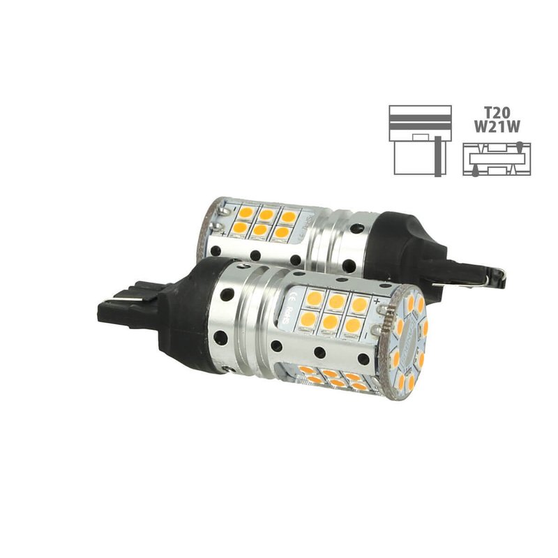 Lampada Led T20 W21W WY21W 7440 Canbus 12V 25W Reale Arancione Per Frecce No Errore 32 Smd 3030