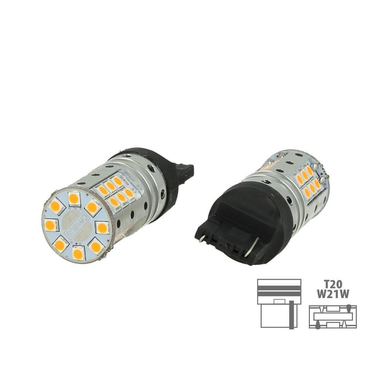 Lampada Led T20 W21W WY21W 7440 Canbus 12V 25W Reale Arancione Per Frecce No Errore 32 Smd 3030