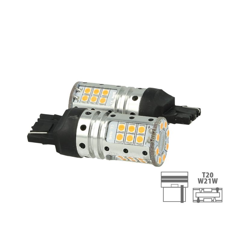 Lampada Led T20 W21W WY21W 7440 Canbus 12V 25W Reale Arancione Per Frecce No Errore 32 Smd 3030