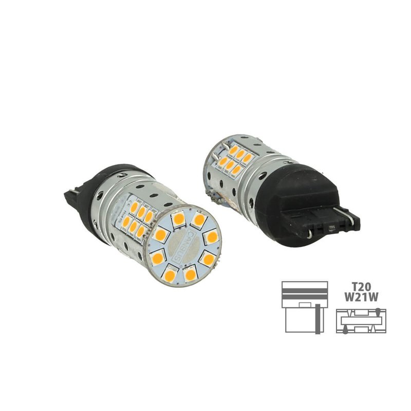 Lampada Led T20 W21W WY21W 7440 Canbus 12V 25W Reale Arancione Per Frecce No Errore 32 Smd 3030