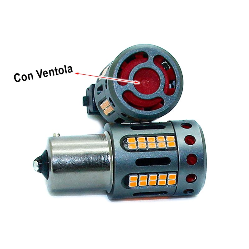 Lampada Led 1156 BA15S P21W 100% Canbus 12V 21W Effettiva Arancione Piedi Dritti Con Ventola In Testa