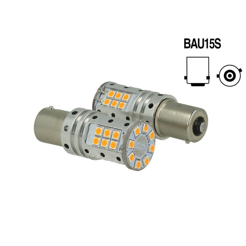 Lampada Led BAU15S PY21W Canbus 12V 25W Reale Arancione Piedi Storti Per Frecce No Errore 32 Smd 3030