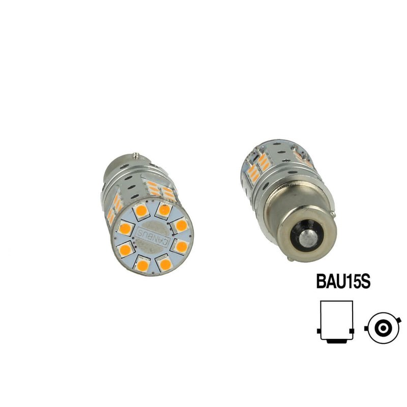 Lampada Led BAU15S PY21W Canbus 12V 25W Reale Arancione Piedi Storti Per Frecce No Errore 32 Smd 3030