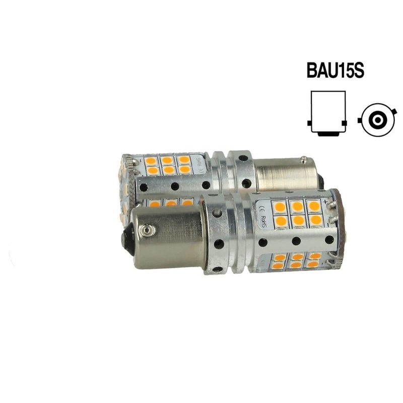 Lampada Led BAU15S PY21W Canbus 12V 25W Reale Arancione Piedi Storti Per Frecce No Errore 32 Smd 3030