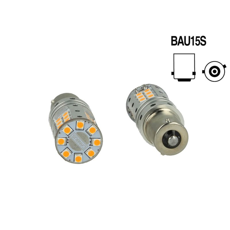 Lampada Led BAU15S PY21W Canbus 12V 25W Reale Arancione Piedi Storti Per Frecce No Errore 32 Smd 3030