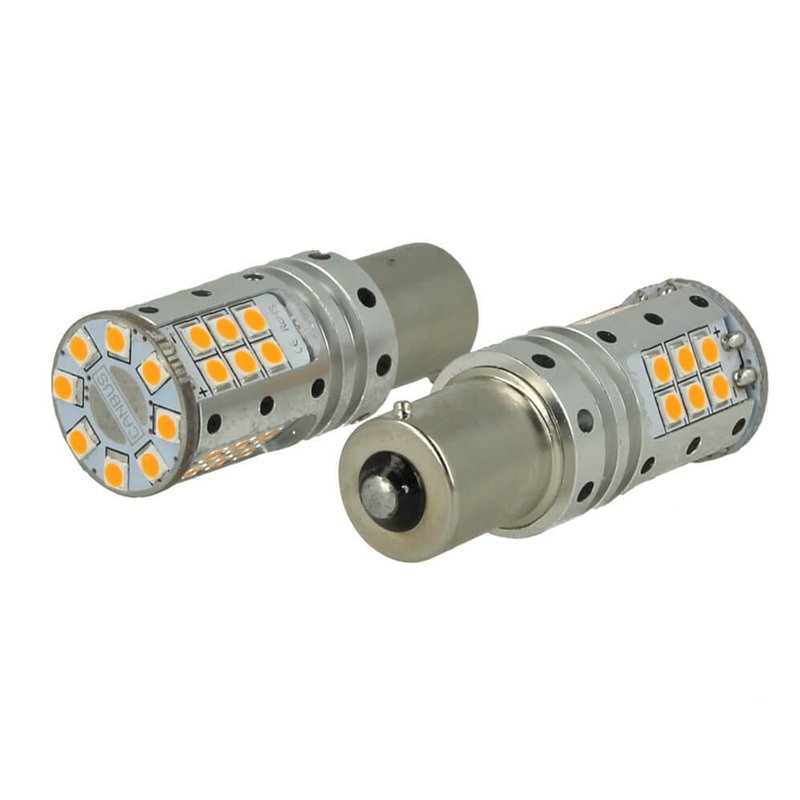 Lampada Led BAU15S PY21W Canbus 12V 25W Reale Arancione Piedi Storti Per Frecce No Errore 32 Smd 3030