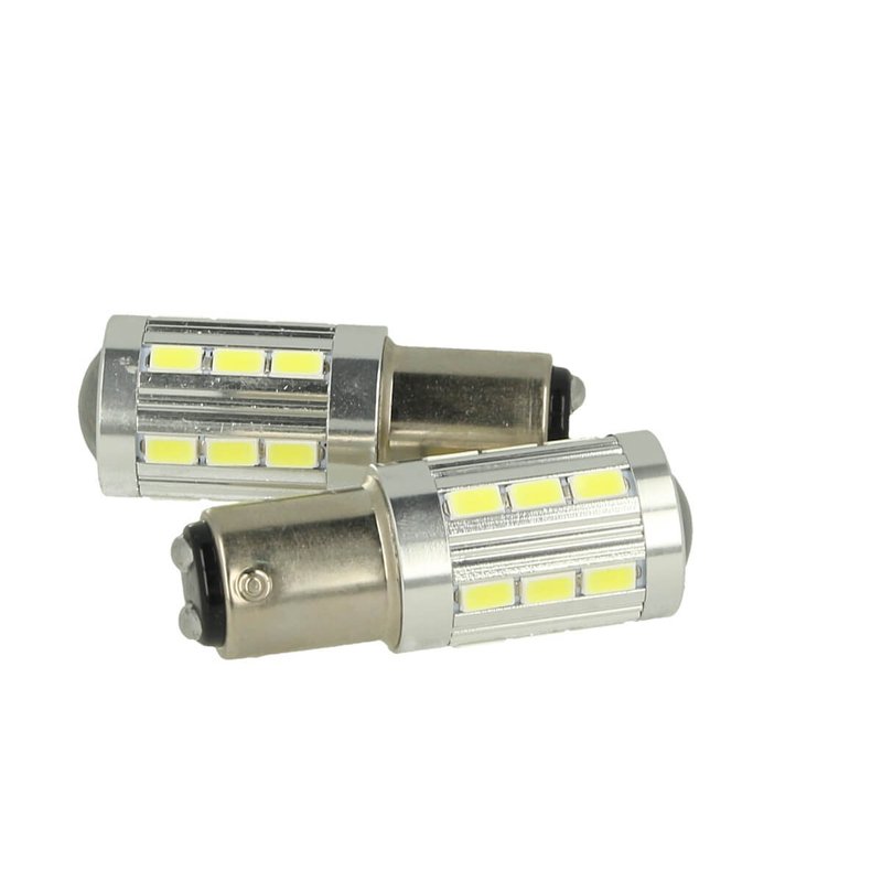 Lampada Led BAZ15D 1157 P21/4W 12V 24V 21 Smd 5730 Super Bianco Luminoso Piedi Storti Asimmetrica