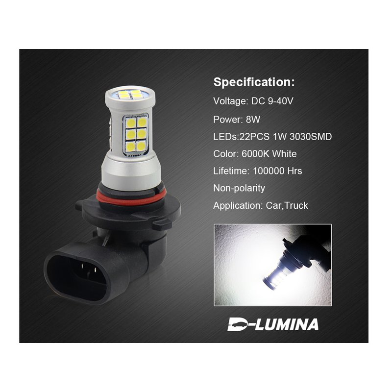 Lampada led HB3 9005 HB4 9006 H10 12V 24V 8W IP67 360 Gradi