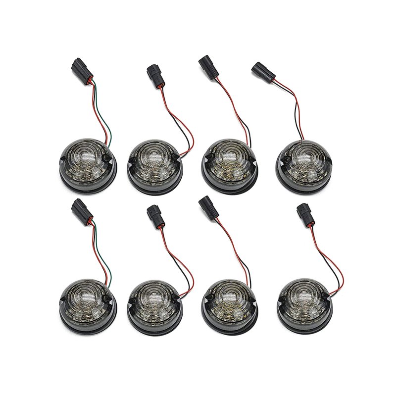 Kit 8 Fanali Led Anteriore Posteriori Laterali Lente Nero Fume Per Land Rover Defender 1983-2016 Compreso Relay CF14