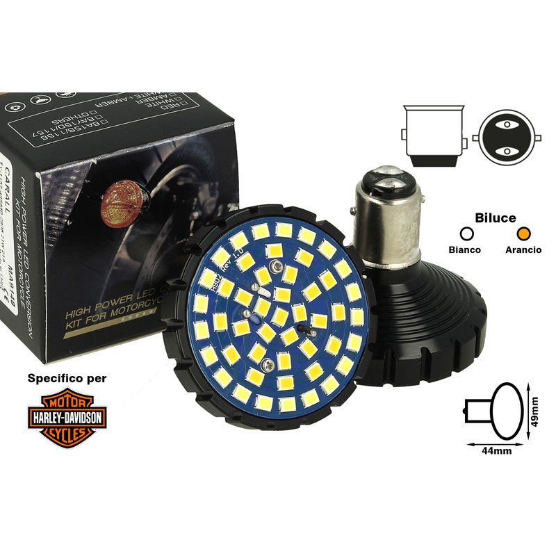 Lampada Led BAY15D 1157 Bianco e Arancione Per Moto Harley Davidson Canbus No Errore Luce Diurne e Frecce No Polarita 48 Smd 2835